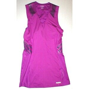 Womens Reebok V Neck Sleeveless Top L Slim Play Dry Easytone Tank Purple Bands